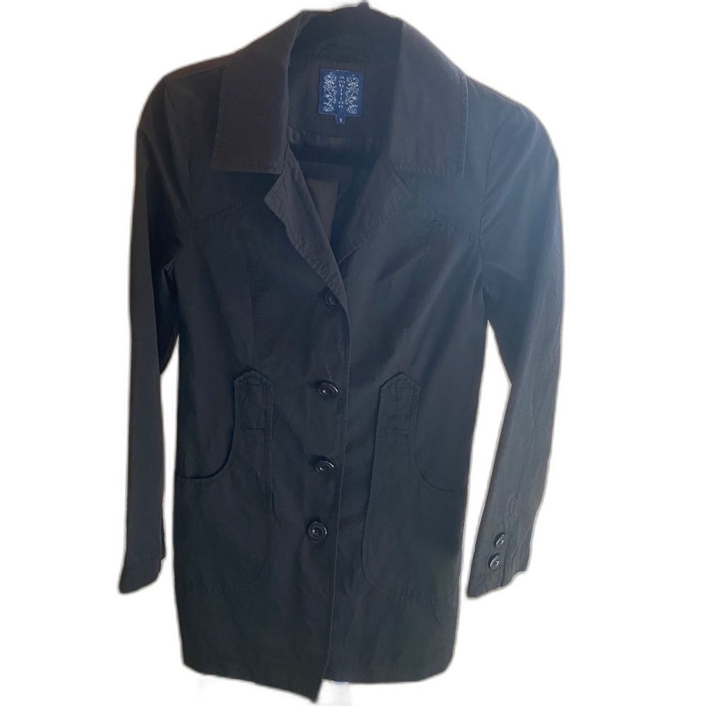 Ambition Black Collared Button Down Trench Coat Women's Size Small